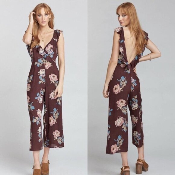 New! Show Me Your Mumu Bianca Ruffled Floral Burgundy Jumpsuit NWT 20162 - Picture 1 of 11